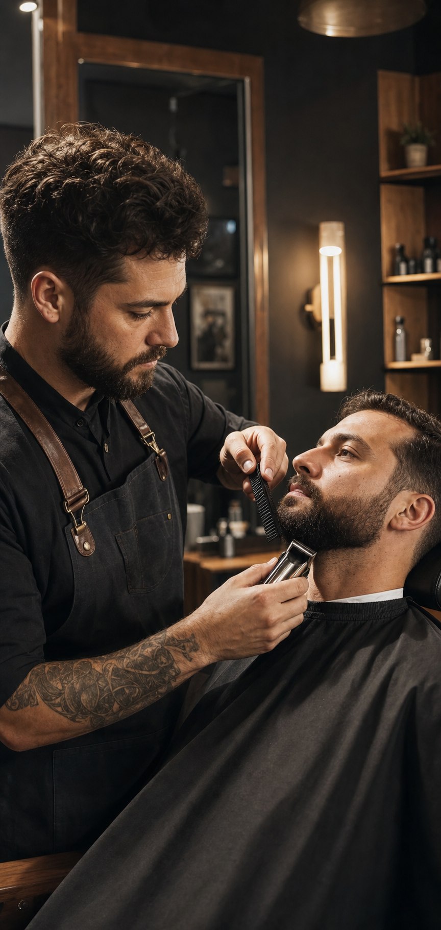 Barbeiro a finalizar o desenho de uma barba